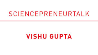 Logo banner with the headline “Sciencepreneurtalk” in red lettering and the name “Vishu Gupta” highlighted in red underneath.